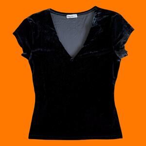 90's vintage black velvet v neck bodycon top MEDIUM evolution not revolution